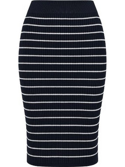 Conquista Μίντι Φούστα Υφασμάτινη Ψηλόμεση Pencil Ριγέ Navy Μπλε Λευκή C181-216-41