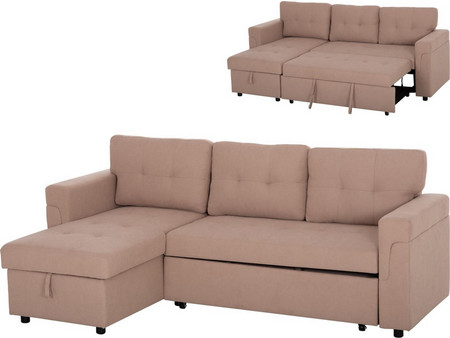 HomeMarkt Sal Γωνιακός Καναπές Κρεβάτι Αναστρέψιμη Γωνία Μπεζ 213x136x84cm HM3310.03