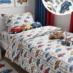 MayHome Cars Σετ Παιδική Παπλωματοθήκη Μονή Βαμβακερή 160x240 Λευκή Γκρι