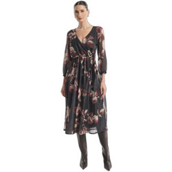 Fibes Fashion Midi Φόρεμα για Γάμο / Βάπτιση Floral Κρουαζέ Μαύρο 05-9741