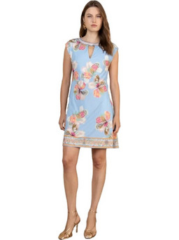 Hale Bob Mini Καλοκαιρινό Βραδινό Φόρεμα Floral Γαλάζιο 64DC620A