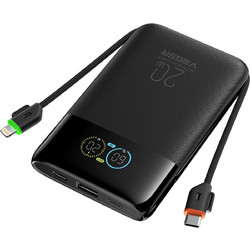 Veger W1211A Fuerza 10 Power Bank 10000mAh 20W με Ενσωματωμένα Καλώδια USB-C & Lightning Black