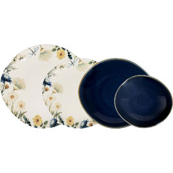 Hermia Neris Navy Pebble Σετ Πιάτα Φαγητού Πορσελάνης Λευκά Navy Μπλε 24τμχ 666HAC2220
