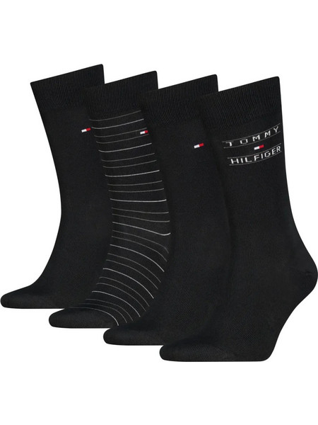 Tommy Hilfiger Ανδρικές Κάλτσες Ψηλές με Σχέδια Μαύρες 4Pack 701241158-002