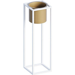 Aberto Design Κασπώ Δαπέδου Εσωτερικού Χώρου Μεταλλικό με Βάση Λευκό Χρυσό 15x15x50cm 247HFM1187
