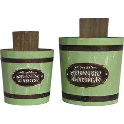 Artekko Planter Σετ Κασπώ Κουβάδες Ξύλινα Πράσινα 23x30cm 2τμχ 742-2603