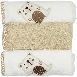 Baby Star Natura Σετ Βρεφικές Λαβέτες Ώμου 100% Βαμβακερές Πετσετέ Λευκές Εκρού 30x30cm 3τμχ