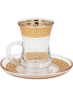 Keskor Σετ Φλιτζάνια Espresso Ελληνικού Καφέ & Τσαγιού Γυάλινα Διαφανή Χρυσά 85ml 6τμχ 65637