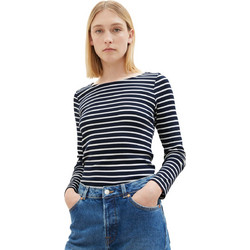 Tom Tailor Γυναικείο Χειμερινό Top Βαμβακερό Λευκό Navy Μπλε 1038030-32397
