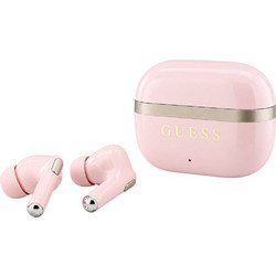 Guess Glossy Gold Line Printed Classic Logo Ακουστικά Bluetooth In Ear Pink