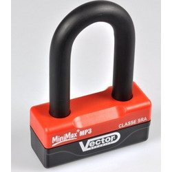 Vector Mini Max+ MP3 Κλειδαριά Δισκόφρενου Μηχανής 16mm με Συναγερμό Μαύρη Κόκκινη 10τμχ