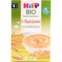 Hipp Bio Βιολογική Βρεφική Κρέμα 5 Δημητριακών 6m+ Χωρίς Ζάχαρη 200gr