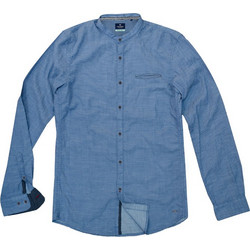 Double Ανδρικό Πουκάμισο Τζιν Μακρυμάνικο Slim Fit με Mao Γιακά Μπλε GP-500