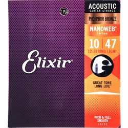Elixir Strings 16152 Σετ 12 Χορδές Ακουστικής Κιθάρας Phosphor Bronze 10-47" Light Tension