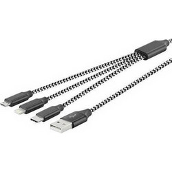 Καλώδιο Φόρτισης LAMTECH (LAM450305) 3 σε 1 USB-A σε USB-C/Lightning/Micro USB - 2A, QC, USB 2.0 - Braided - 1m - Μαύρο LAM450305