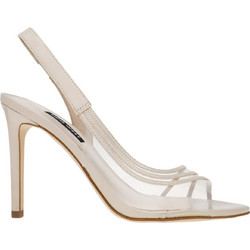 Nine West ISSY3 Γυναικεία Πέδιλα Δερμάτινα Εκρού με Λεπτό Ψηλό Τακούνι