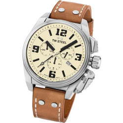 TW Steel Canteen Ανδρικό Ρολόι Χρονογράφος με Καφέ Δερμάτινο Λουράκι TW1010