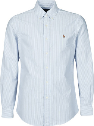 Polo Ralph Lauren Ανδρικό Πουκάμισο Βαμβακερό Ριγέ Μακρυμάνικο Κανονική Γραμμή Γαλάζιο 710792041-004