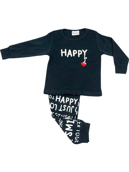 Galaxy Παιδική βαμβακερή πυτζάμα για κορίτσια Happy heart (6Μ-24Μ)-05-21 Μπλε Σκούρο