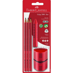 Faber Castell - Σετ 3 Μολύβια Grip & Ξύστρα Grip & Γόμα Grip Κόκκινο κωδικός OF580022