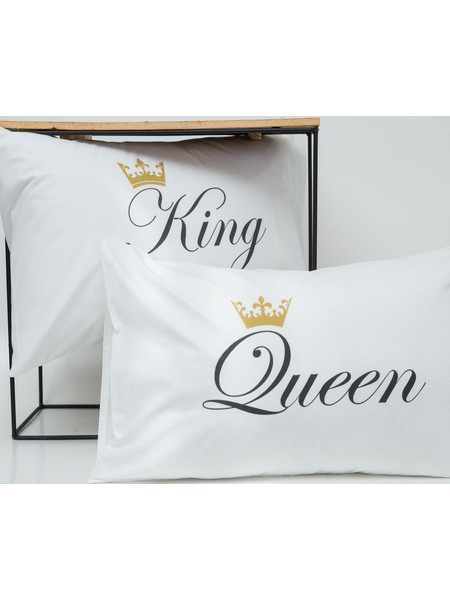 Ζεύγος Μαξιλαροθήκες Queen&King (2) 50 x 70 cm 100% Βαμβάκι Λευκό BOREA