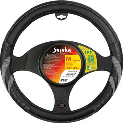 ΚΑΛΥΜΜΑ ΤΙΜΟΝΙΟΥ SUZUKA (M) 37/39CM ΔΕΡΜΑΤΙΝΗ ΜΑΥΡO/ΓΚΡΙ ΑΟΣΜΟ ECO-FRIENDLY (L3293.3)