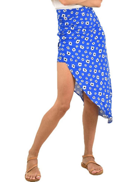 Potre Μίντι Φούστα Υφασμάτινη Ψηλόμεση Κρουαζέ Floral Μπλε 1132151352