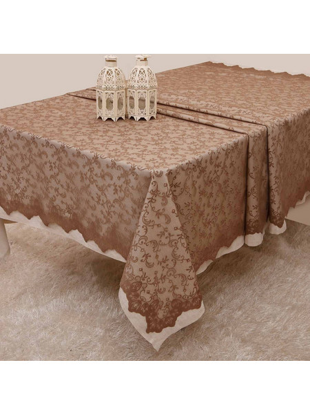 Τραπεζομάντηλα Με Δαντέλα Σετ 13τμχ. 2331 Beige Anna Riska 160X250 Βαμβάκι-Πολυέστερ
