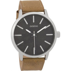 Oozoo Ανδρικό Ρολόι με Καφέ Δερμάτινο Λουράκι C9600