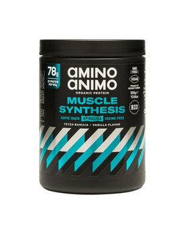 Amino Animo Organic Muscle Synthesis Vanilla Φυτική Πρωτεΐνη Χωρίς Λακτόζη & Γλουτένη 500gr