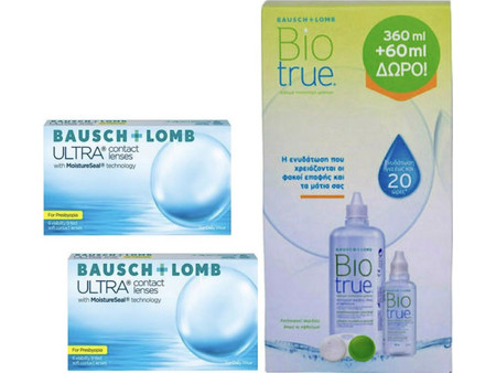Bausch & Lomb Ultra for Presbyopia Μηνιαίοι Φακοί Επαφής Πολυεστιακοί Σιλικόνης Υδρογέλης 12τμχ + 2 Υγρά Φακών Biotrue 360ml+60ml