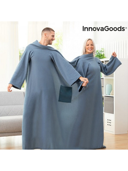 InnovaGoods Διπλό Κουβερλί με Κεντρική Τσέπη Doublanket - Μπλε