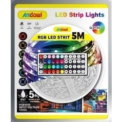 Andowl Αδιάβροχη ταινία LED RGB 5m με τροφοδοτικό και τηλεχειριστήριο 12V Q-DT55 - LED strip lights