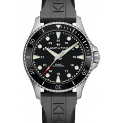Hamilton Khaki Navy Ανδρικό Ρολόι Αυτόματο με Μαύρο Καουτσούκ Λουράκι H82515330