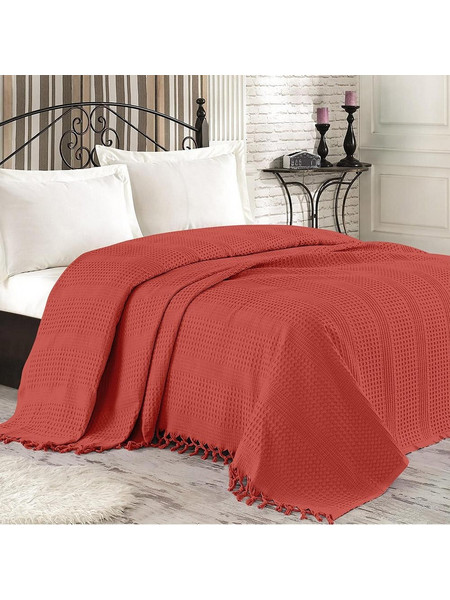 Κουβέρτα με Κρόσια Safari Red Lino 220x240εκ