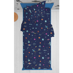 Dimcol Σετ Παιδικά Σεντόνια Μονά Βαμβακερά 160x240 Space 189 Blue 2τμχ