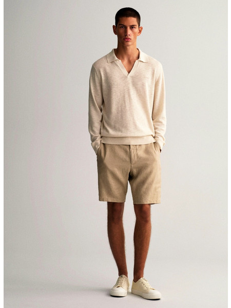 Cotton Linen Polo Sweater 8030154-G0034 ΕΚΡΟΥ