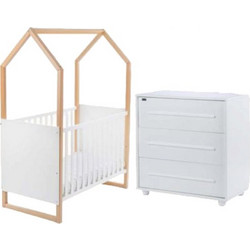 Drewex Σετ Κούνια & Συρταριέρα Little House White/Oak