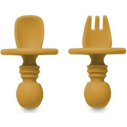 Interbaby Σετ Εκπαιδευτικό Βρεφικό Πιρούνι & Κουτάλι Σιλικόνης 4m+ Earth Ocher 2τμχ SI013-75