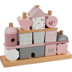 Label Label Ξύλινο Σπιτάκι με Τουβλάκια Στοίβαξης Ροζ