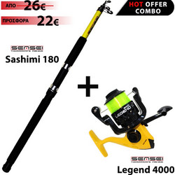 Sensei Sashimi + Sensei Legend 4000 Σετ Καλάμι Ψαρέματος για Καθετή Τηλεσκοπικό 1.8m με Μηχανισμό 50-150gr