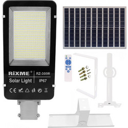 Led Αδιάβροχο Ηλιακό Φωτιστικό Δρόμου 300W 50400LM με Βάση Στήριξης και Τηλεχειριστήριο Rixme RZ-300W