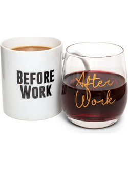 Before Work, After Work Mug & Wine Mug & Glass Set
