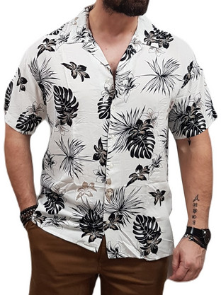 Jack & Jones Ανδρικό Πουκάμισο Βαμβακερό Φλοράλ Κοντομάνικο Slim Fit Λευκό Πολύχρωμο 12222959