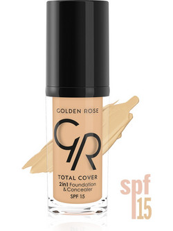 Golden Rose Total Cover 2 In 1 & Concealer 12 Light Beige Liquid Foundation SPF15 30ml