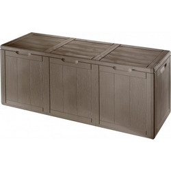 Μπαούλο πλαστικό σε cappuccino χρώμα 270 λίτρων με wood finish σχέδιο για μαξιλάρια και παιδικά παιχνίδια 118*44,5*51εκ