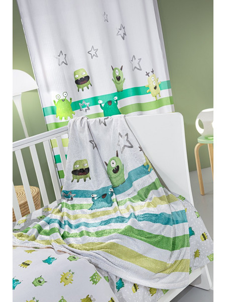 Saint Clair Κουβέρτα Κούνιας Fleece Monsters 110x140 Λευκή Πράσινη