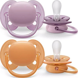 Philips Avent Ultra Soft Ανατομικές Ορθοδοντικές Πιπίλες Σιλικόνης 6-18m Purple Orange 2τμχ SCF091/33