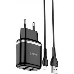 Hoco N4 Aspiring Φορτιστής με Καλώδιο Lightning με 2 Θύρες USB-A Black