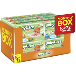 BabyCare Μωρομάντηλα Χωρίς Οινόπνευμα & Parabens με Χαμομήλι 16x72τμχ